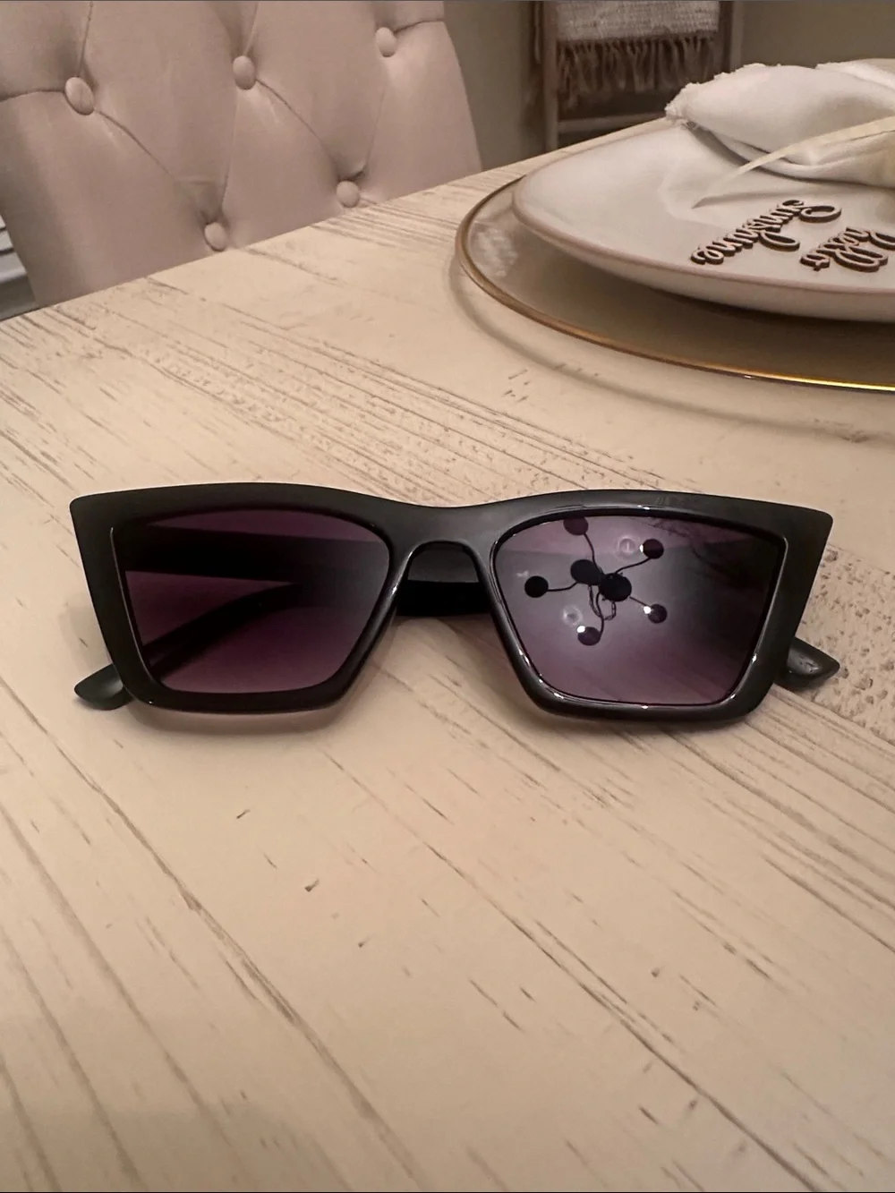 New Black Cat-Eye Sunglasses with Purple Lenses